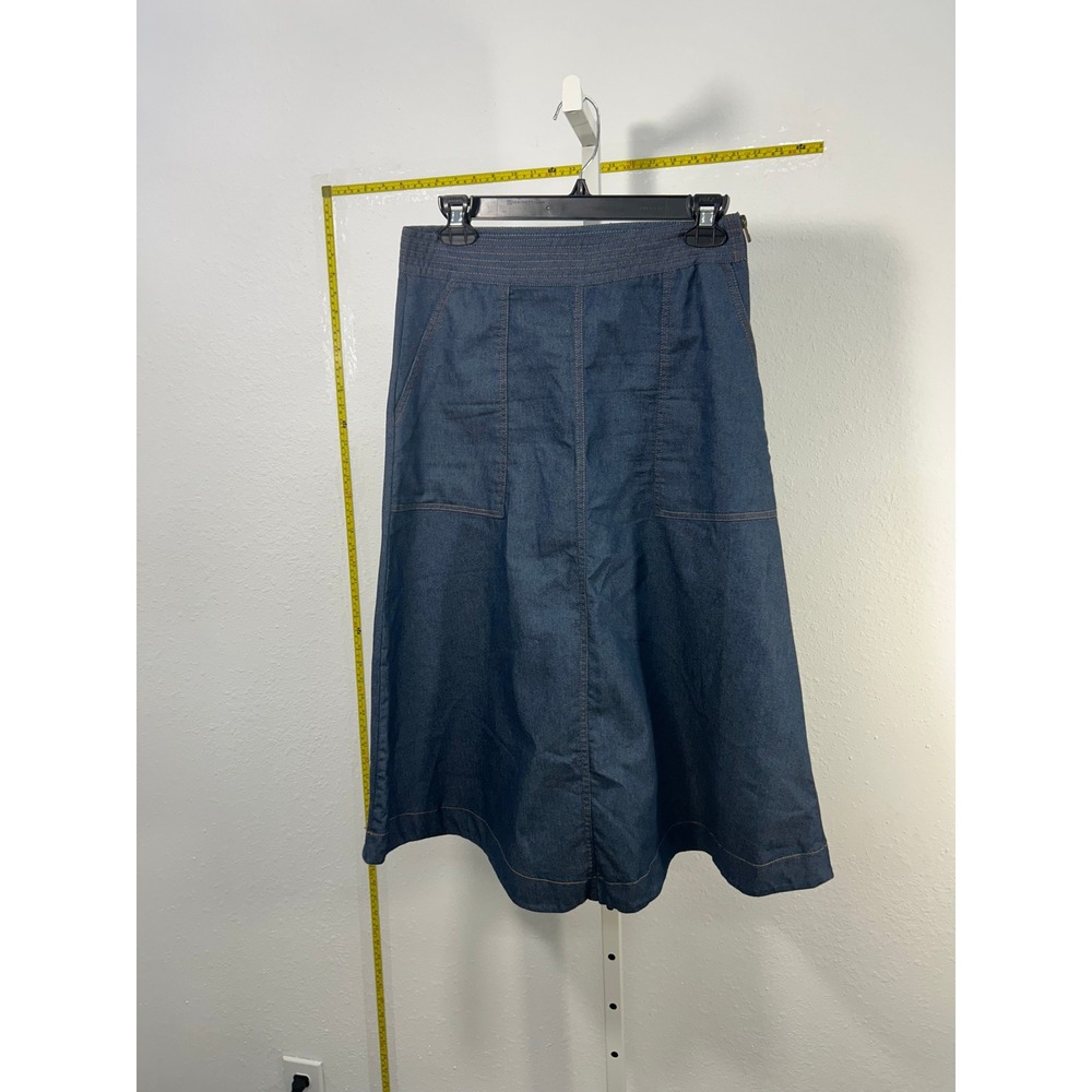 Garage Dark Wash Denim Midi Skirt High Waisted A-Line Pockets Blue Womens Petite